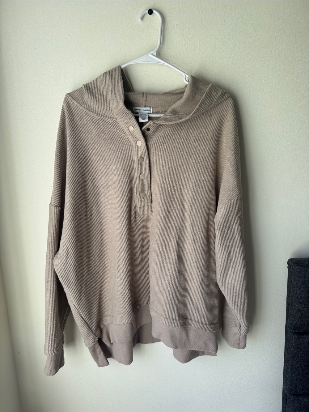 Better Together Women’s Taupe Hooded Henley Sweater